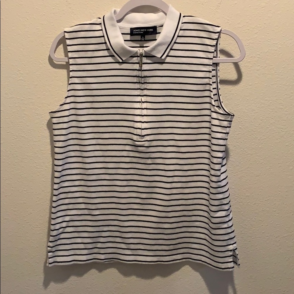 Jones New York Signature Zip Tank. White W/Navy XL​​​​​​​​​​​​​​​​​​​​​